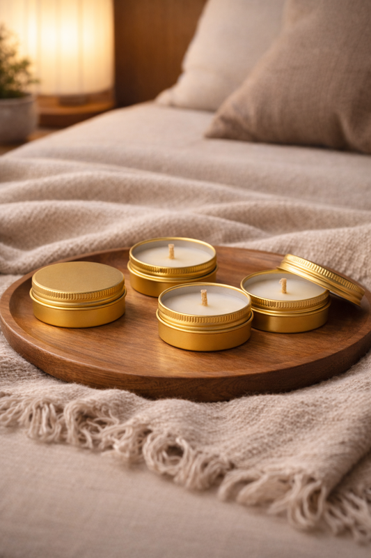 Gold Tealight Tallow Candles with Lids – Set of 4