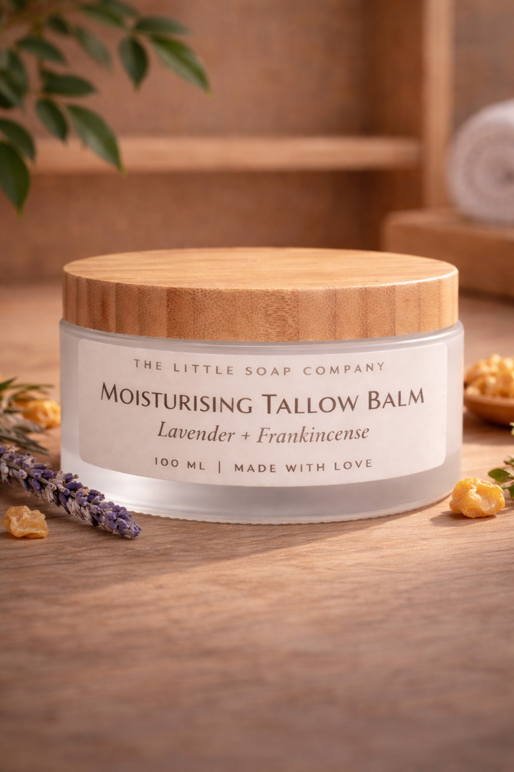 100 ml Moisturising Tallow Balm for Face & Body – Grass Fed with Lavender & Frankincense