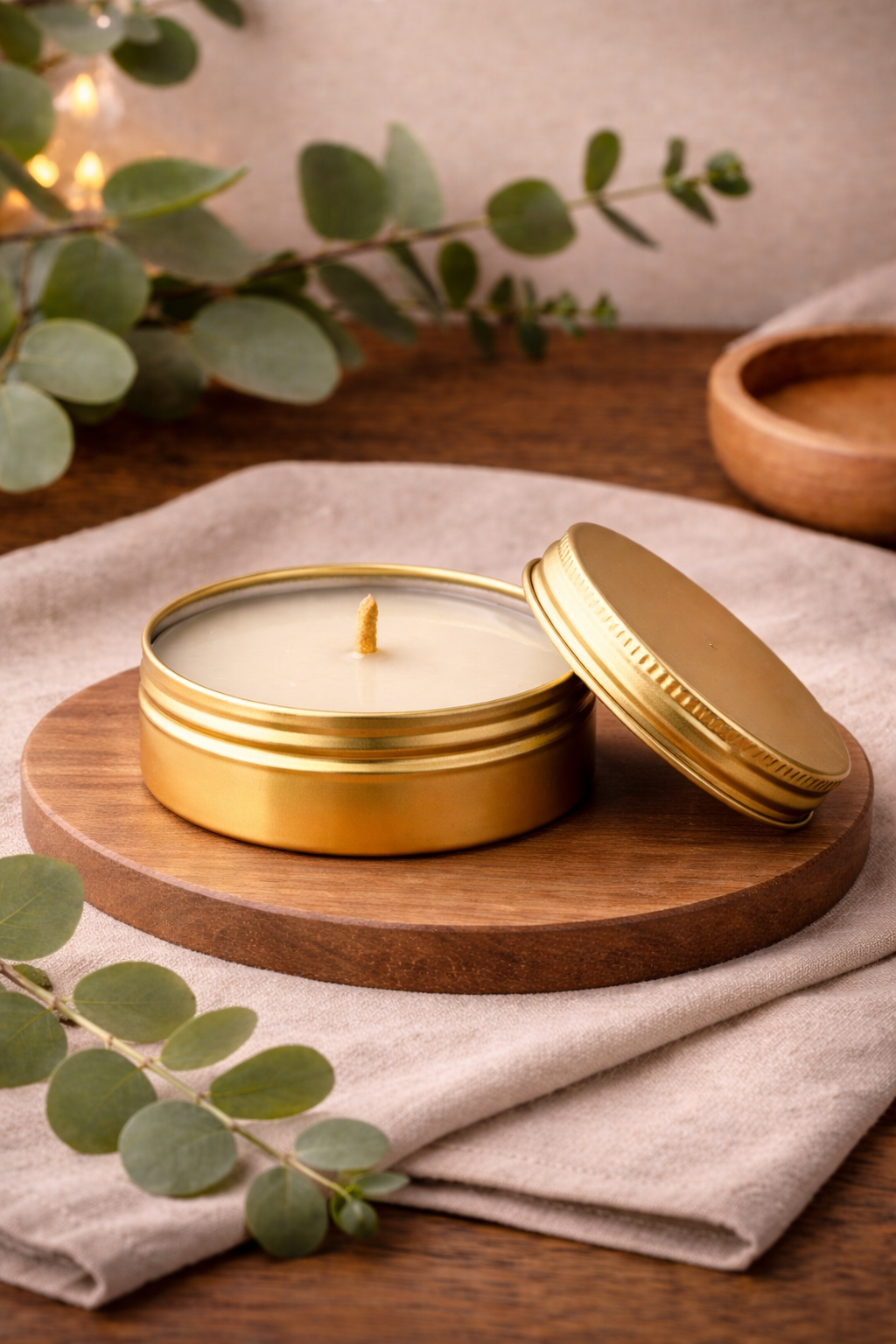 Gold Travel Tallow Candles with Lids – Set of 3