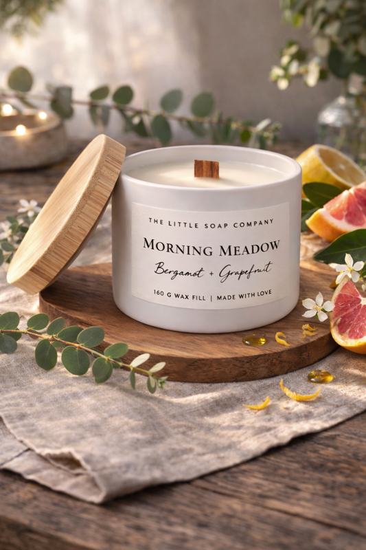 White Classic Tallow Candle with Wood Style Lid