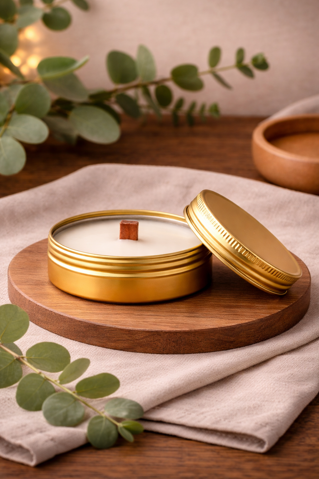 Gold Travel Tallow Candles with Lids – Set of 3