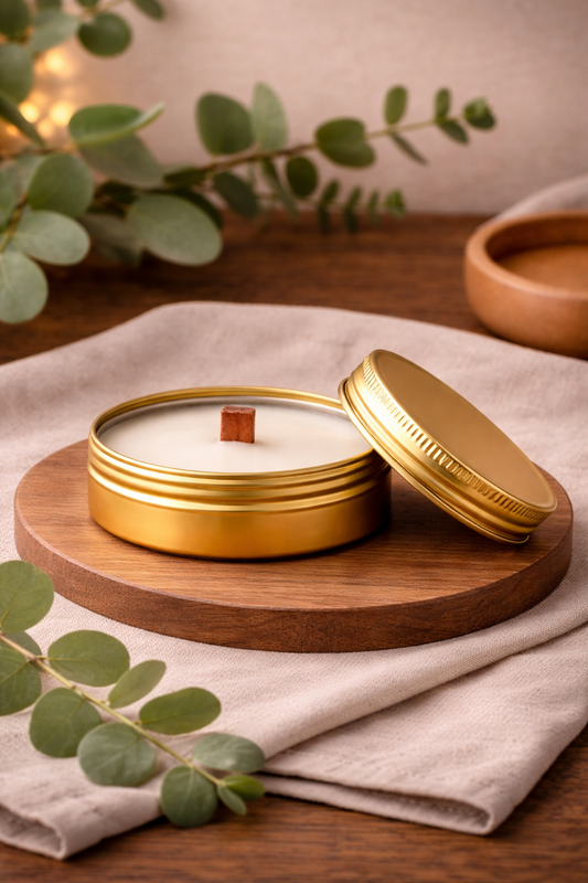 Gold Travel Tallow Candles with Lids – Set of 3